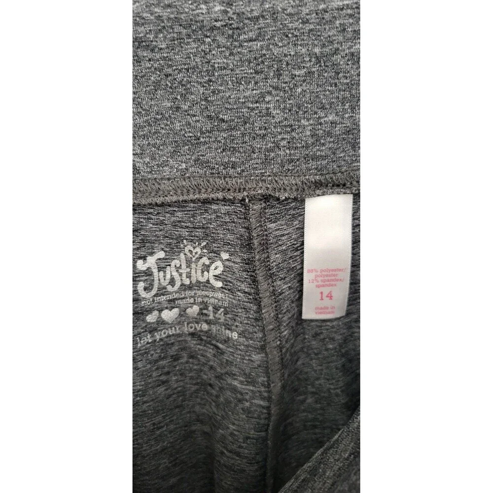 Justice Girls Leggings Size 14 Gray Pink Striped Athletic Stretch Activewear